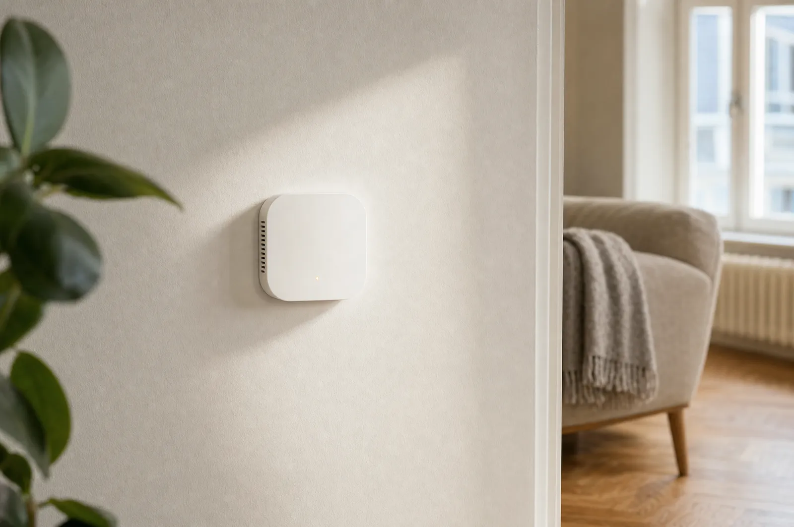 San-Care Messpunkt an der Außenwand eines Wohnraums